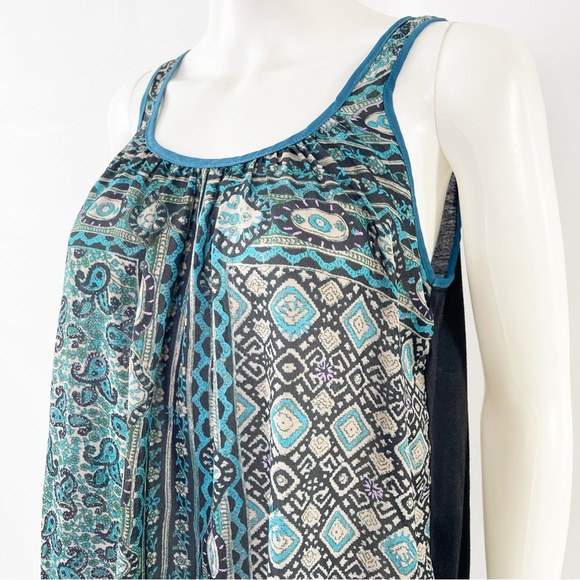 One September Anthropologie Black & Teal Paisley Sleeveless Tank Top Size XS - Picture 2 of 9